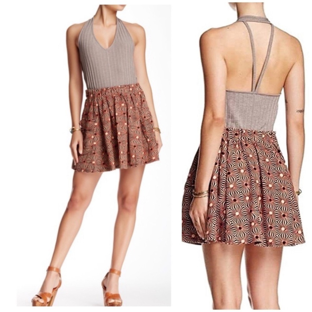 Free People So Much Sun mini circle skirt with pockets, blackberry combo NWT